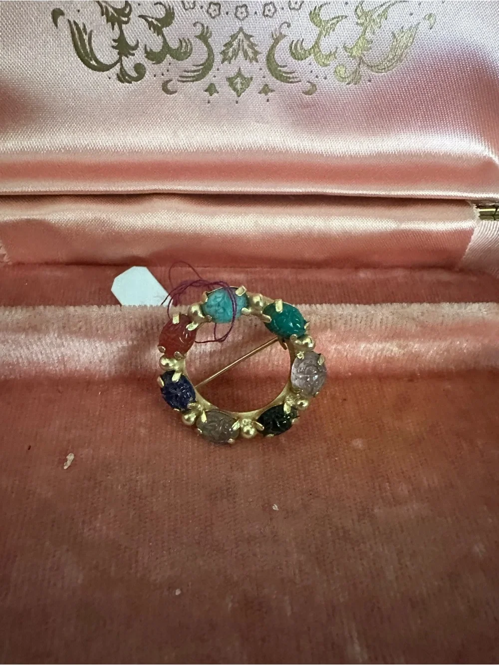 Vintage Scarab Brooch with Semi Precious Gemstones